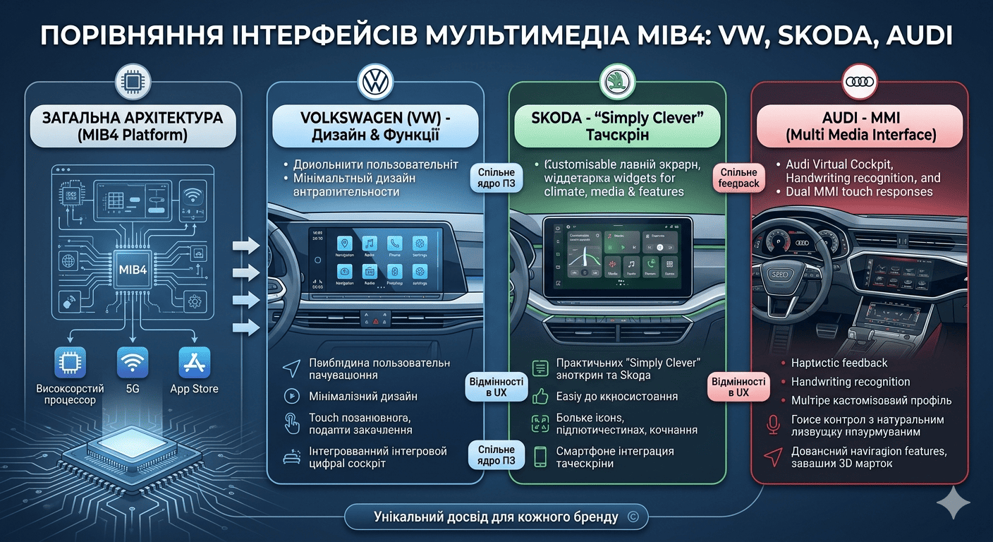 Порівняння інтерфейсів мультимедіа MIB4 у VW, Skoda та Audi